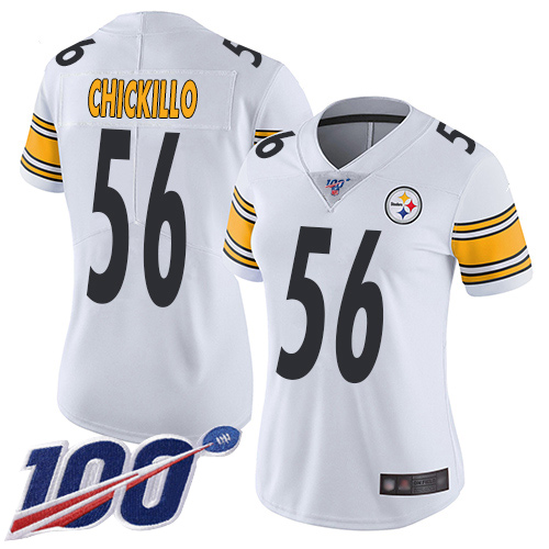 Women Pittsburgh Steelers Football #56 Limited White Anthony Chickillo Road 100th Nike NFL Jersey